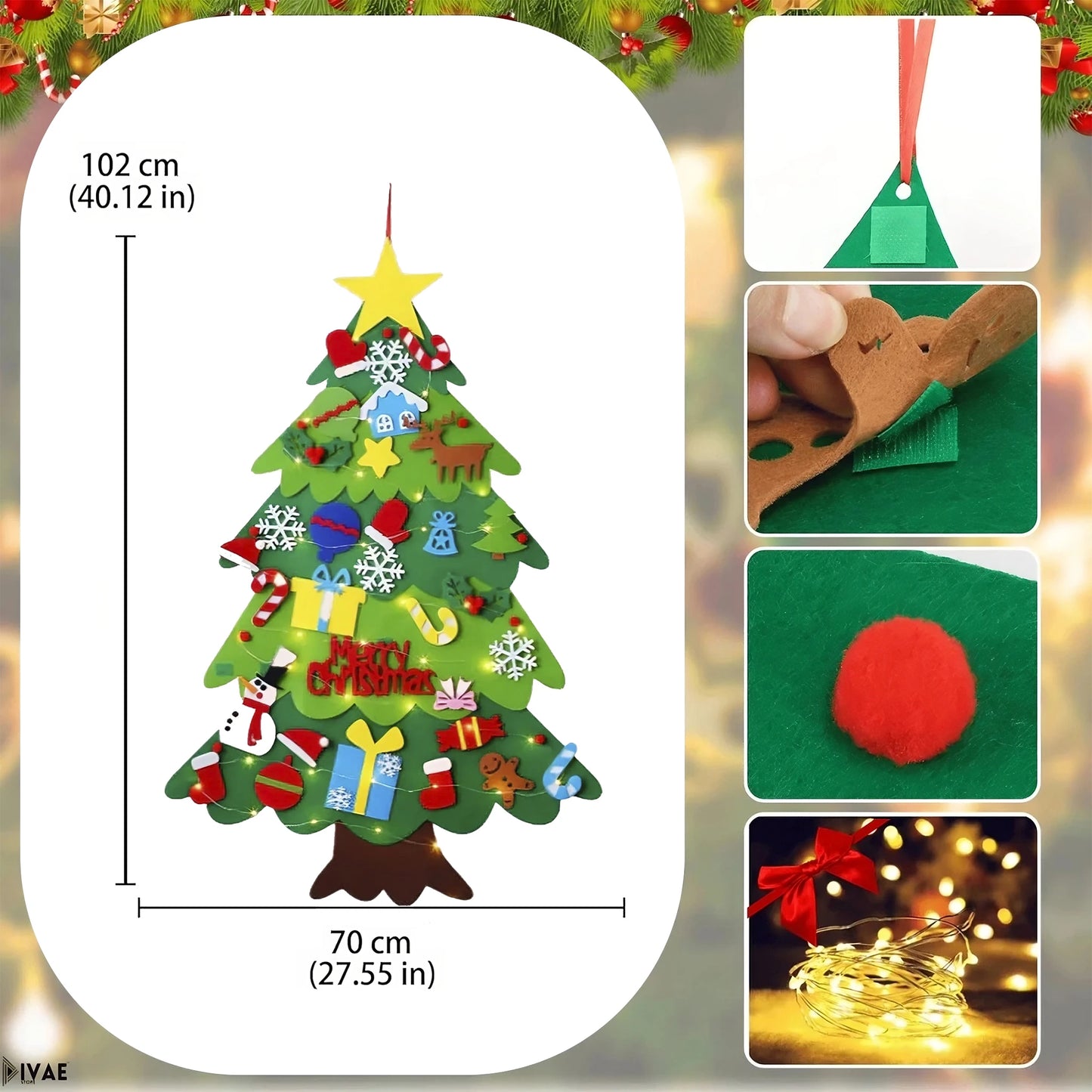 Árbol navideño de 1m + 25 adornos + 3m de luces